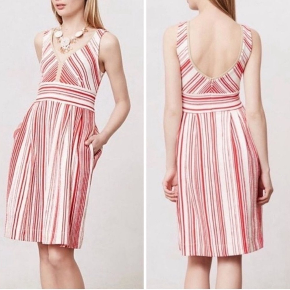 Anthropologie Postmark Striped Red and White Sleeveless Dress with Pockets sz 4